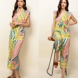 THML Daphne Geometric Jumpsuit Multicolor Spring Pattern size Medium